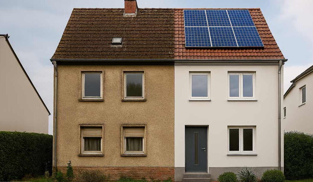 ein Haus geteilt in zwei Hälften